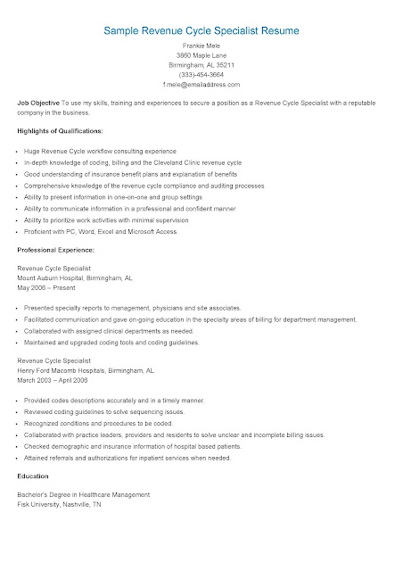 Resume for revenue cycle director